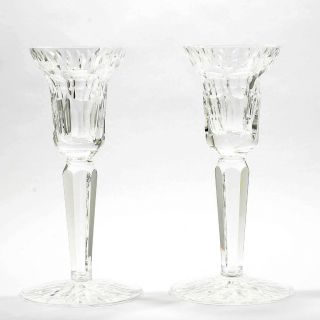 Waterford Crystal Art Glass Candlesticks Pair Irish Cut Glass Candle Holders