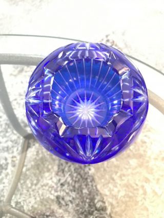 Bohemian COBALT BLUE Cut to Clear Glass Votive Crystal Candle Holder Vintage 3