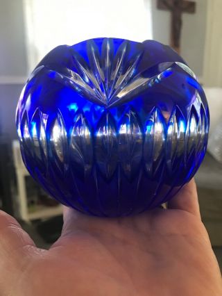 Bohemian COBALT BLUE Cut to Clear Glass Votive Crystal Candle Holder Vintage 5