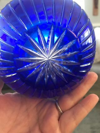 Bohemian COBALT BLUE Cut to Clear Glass Votive Crystal Candle Holder Vintage 6