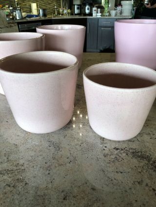 Two 1950s Speckle Pink Bauer Pottery Flower Pots 7” & 6”
