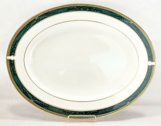 Lenox Classic Edition Oval Serving Platter 16 " Gold Band Green Marble