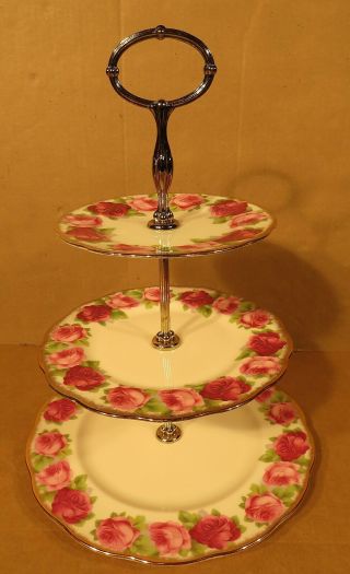 Royal Albert Old English Rose 3 Tier Cake Stand Made In England