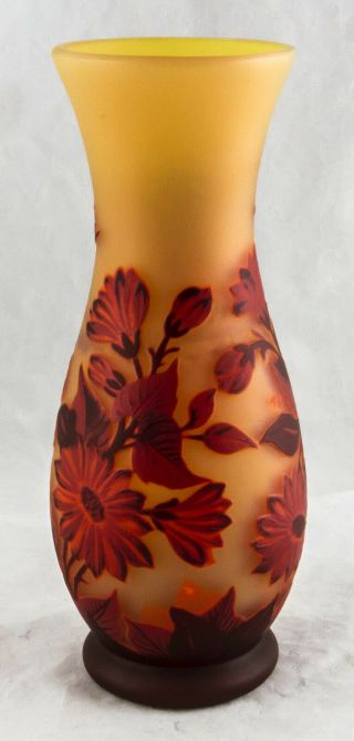 Vintage Galle Style 8.  75” Vase W Chrysanthemums Flowers