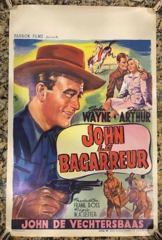 Lady Takes A Chance 1950s Belgian Movie Poster John Wayne 14x22 Wik Art
