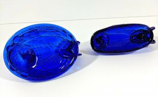 2 Mosser Cobalt Blue Hen On A Nest,  Head Turned,  Split Tail Covered Dish EUC 4