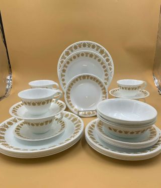 Corelle Butterfly Gold Set 6 Cups/saucers,  6 Salad,  6 Lunch,  6 Dinner,  4 Bowls