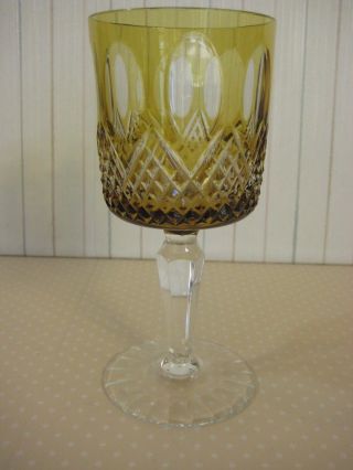 Ajka Amber Crystal Mouth - Blown Hand - Cut 24 Lead Wine Goblet,  6 1/2 " T X 3 " D