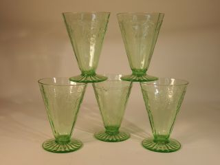 Anchor Hocking Green Depression Cameo Ballerina Footed Water Tumblers Set Of 5