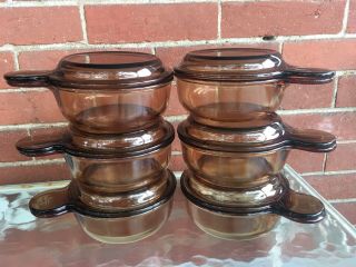 6 Corning Pyrex Amber Visions Grab & Go With Lids V - 150 - B