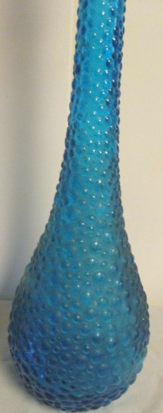 Vintage MCM Empoli Italy Blue Art Glass Genie Bottle Hobnail Decanter 2