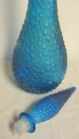 Vintage MCM Empoli Italy Blue Art Glass Genie Bottle Hobnail Decanter 3