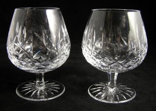 2 Sparkling Waterford Crystal " Lismore " Brandy Snifter Glasses 5 1/4 " Tall Exc.