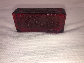 1984 Save Imperial Red Glass Brick Block,  Bellaire Ohio Paper Weight? 2