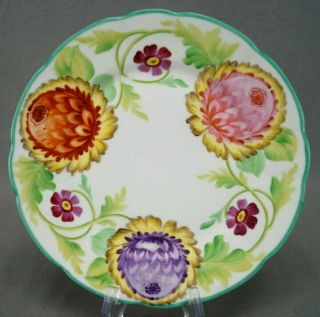 Ahrenfeldt Crown Saxe Pink Purple Orange Chrysanthemums Plate Circa 1886 - 1910