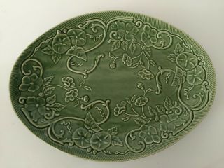 Bordallo Pinheiro Portugal Green Pottery Serving Oval Tray Platter,  15 " X 11 "
