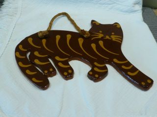 Vintage Ned Foltz Redware Pottery 1983 Large Cat Wall Hanging