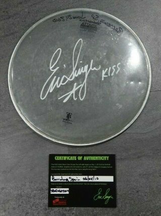 Kiss Eric Singer Signed Barcelona Spain Drumhead 12 Inch Autograph Sonic Tour