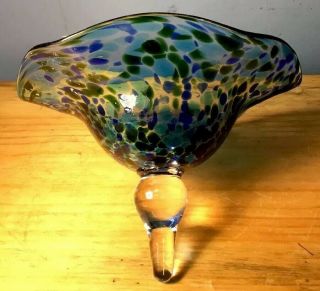 Unique Antique Vintage Art Glass Replacement Epergne Horn Blue Green Blobs