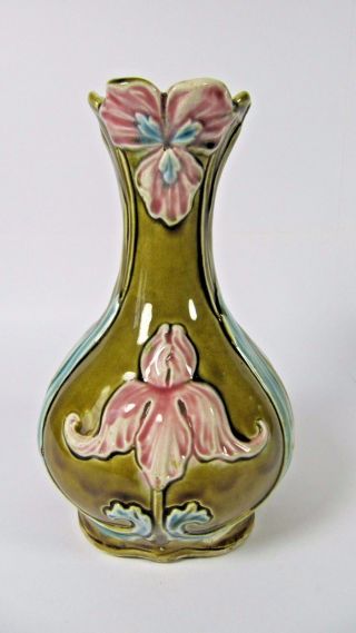 Antique Majolica Vase French Art Nouveau De Bruyn FIVES LILLE c1910 Stamped 2