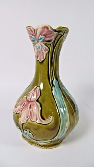 Antique Majolica Vase French Art Nouveau De Bruyn FIVES LILLE c1910 Stamped 3