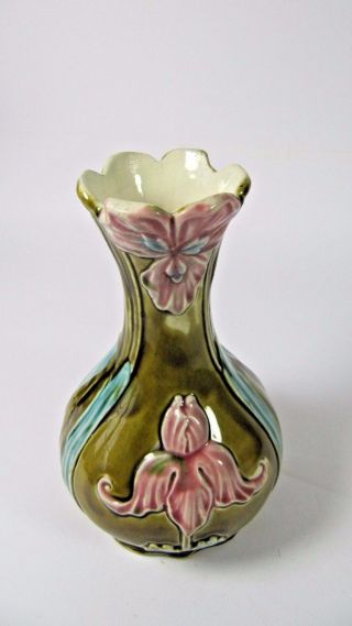 Antique Majolica Vase French Art Nouveau De Bruyn FIVES LILLE c1910 Stamped 5