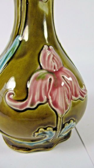Antique Majolica Vase French Art Nouveau De Bruyn FIVES LILLE c1910 Stamped 7
