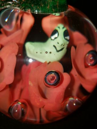 Gibson Art Glass Sulphide Worm In Apple Paperweight