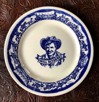 Wallace China Blue Pioneer Trails Will Rogers Commemorative 7.  25 " Goodan