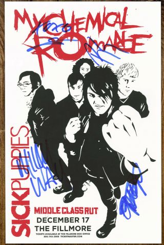 My Chemical Romance Autographed Gig Poster Gerard Way,  Ray Toro,  Mikey Way