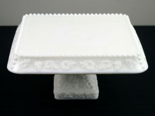Westmoreland Paneled Grape Square Cake Stand,  Vintage Milk Glass Pedestal Plate