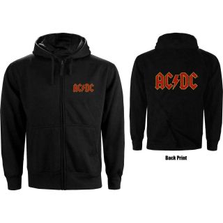 Acdc Full Zip Unisex Xl Black Hoodie With Back Print Pouch Pockets