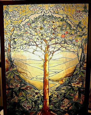 Glassmasters Louis C Tiffany Tree Of Life Stained Glass Suncatcher Panel 9 X 13