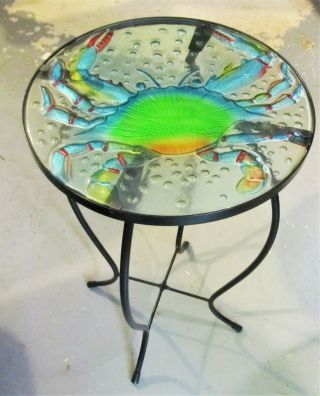 Blue Crab Fused Glass Hand Crafted Decorative Table