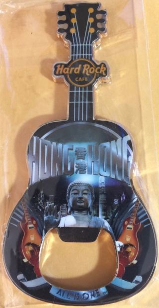 Hard Rock Cafe Hong Kong Guitar Magnet Bottle Opener City Tee T - Shirt V16 Buddha