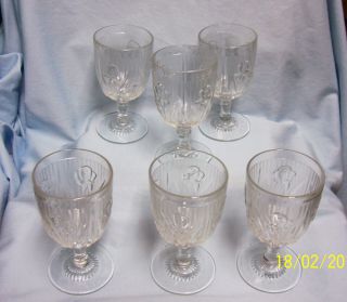 Wine Glasses: (6) Jeannette Iris & Herringbone Clear Depression Glass