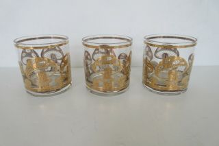 Set Of 3 Vintage Culver Mushrooms Old Fashioned Glasses Tumblers