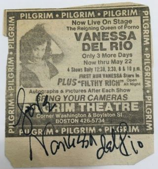 Vanessa Del Rio Autographed Picture Newspaper 3 " X 3 " Advertisement Porn Star