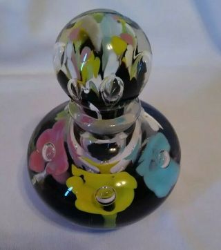Vtg Joe St.  Clair? Multicolored Floral Motif Art Glass Perfume Bottle Paperweight 2