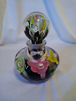 Vtg Joe St.  Clair? Multicolored Floral Motif Art Glass Perfume Bottle Paperweight 3