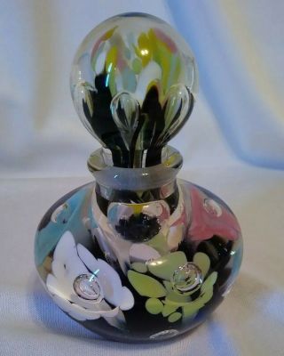 Vtg Joe St.  Clair? Multicolored Floral Motif Art Glass Perfume Bottle Paperweight 4