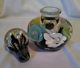 Vtg Joe St.  Clair? Multicolored Floral Motif Art Glass Perfume Bottle Paperweight 6