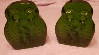Blenko Art Glass Emerald Green Glass Owl Bookend Set 1960 Joel Myers Designer
