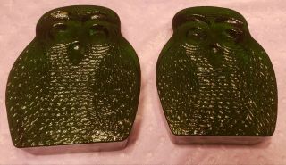 BLENKO Art Glass Emerald Green Glass Owl Bookend Set 1960 Joel Myers Designer 2