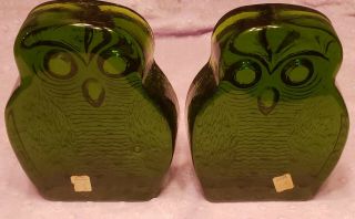 BLENKO Art Glass Emerald Green Glass Owl Bookend Set 1960 Joel Myers Designer 3
