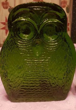 BLENKO Art Glass Emerald Green Glass Owl Bookend Set 1960 Joel Myers Designer 7