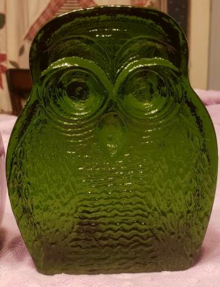 BLENKO Art Glass Emerald Green Glass Owl Bookend Set 1960 Joel Myers Designer 8