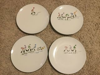 Pfaltzgraff Penguin Skate Dinner Plates Set Of 4 -