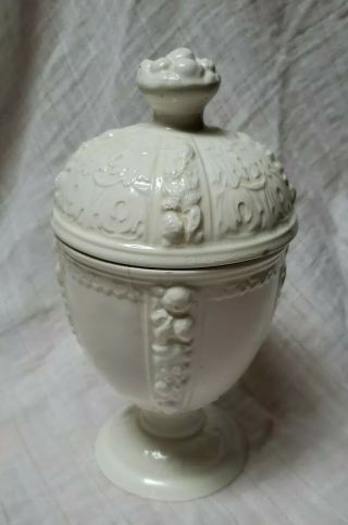 Vintage Erphila Embossed Fruit Pottery Bavaria Off White Covered Candy Dish 6692