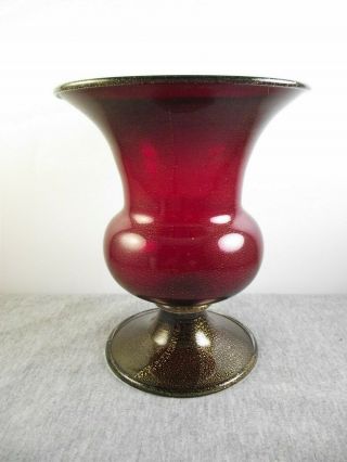 Venetian Italian Art Glass Vase Ruby Red With Gold Flecks
